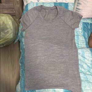 lululemon athletica Gray Striped Short Sleeve Tee